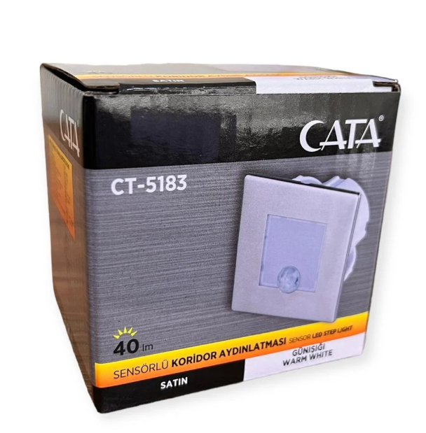 Cata 1,5W Ct-5183 Sensörlü Koridor Kare Led Aydınlatma Satin Kasa