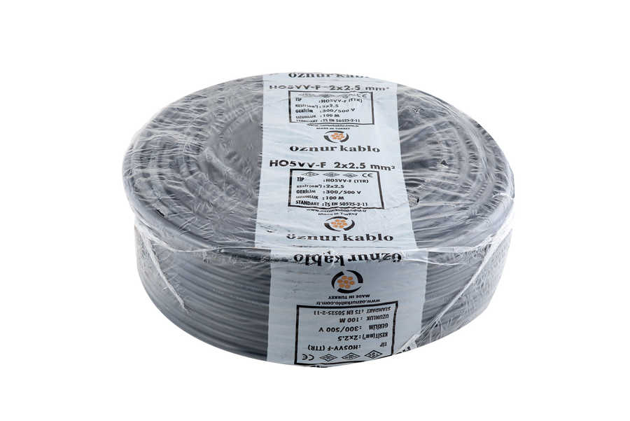 Öznur 2x2.5 mm² TTR Kablo Beyaz/Siyah Renk H05VV-F Tam Bakır - 100 Metre