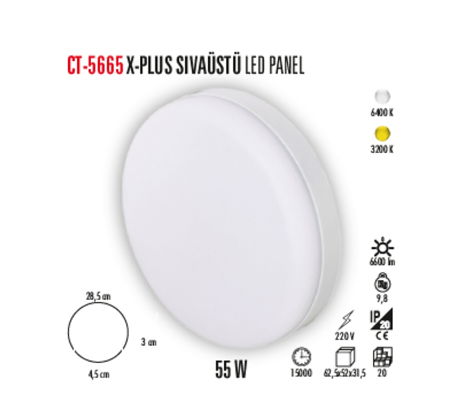 Cata 55W XPlus Sıva Üstü Led Panel Aydınlatma ct-5665