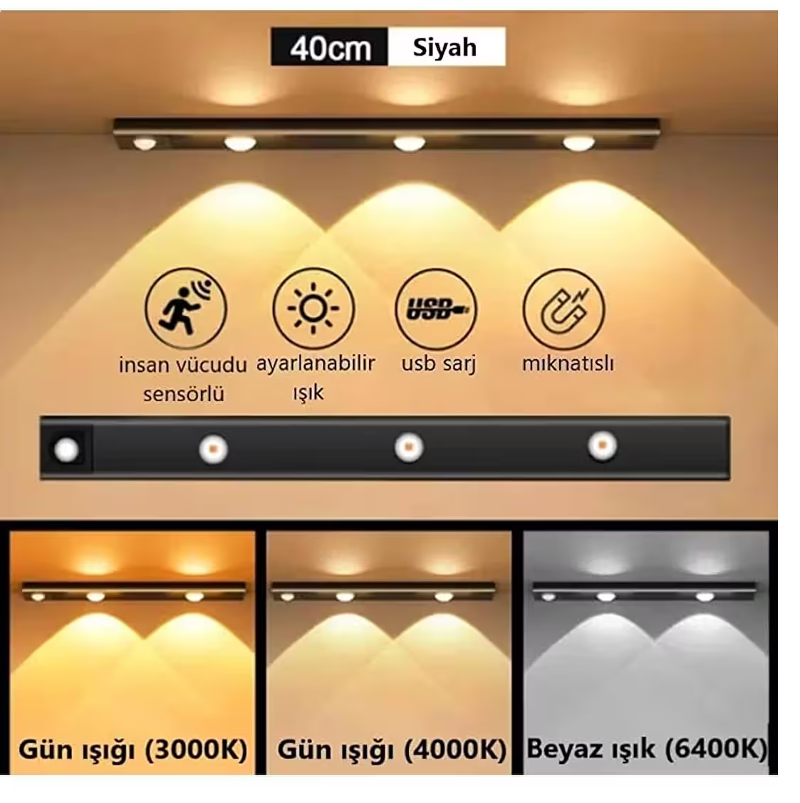 Helios 10w Şarjlı Led Işık Usb Şarjlı Kablosuz Mıknatıslı Led Lamba 3 Farklı Işık Rengi HS 2820