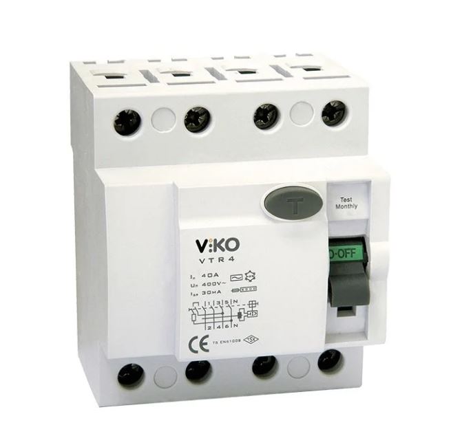 Viko 4x40 Amper 30 Miliamper Trifaze Kaçak Akım Rölesi - VTR4-4030
